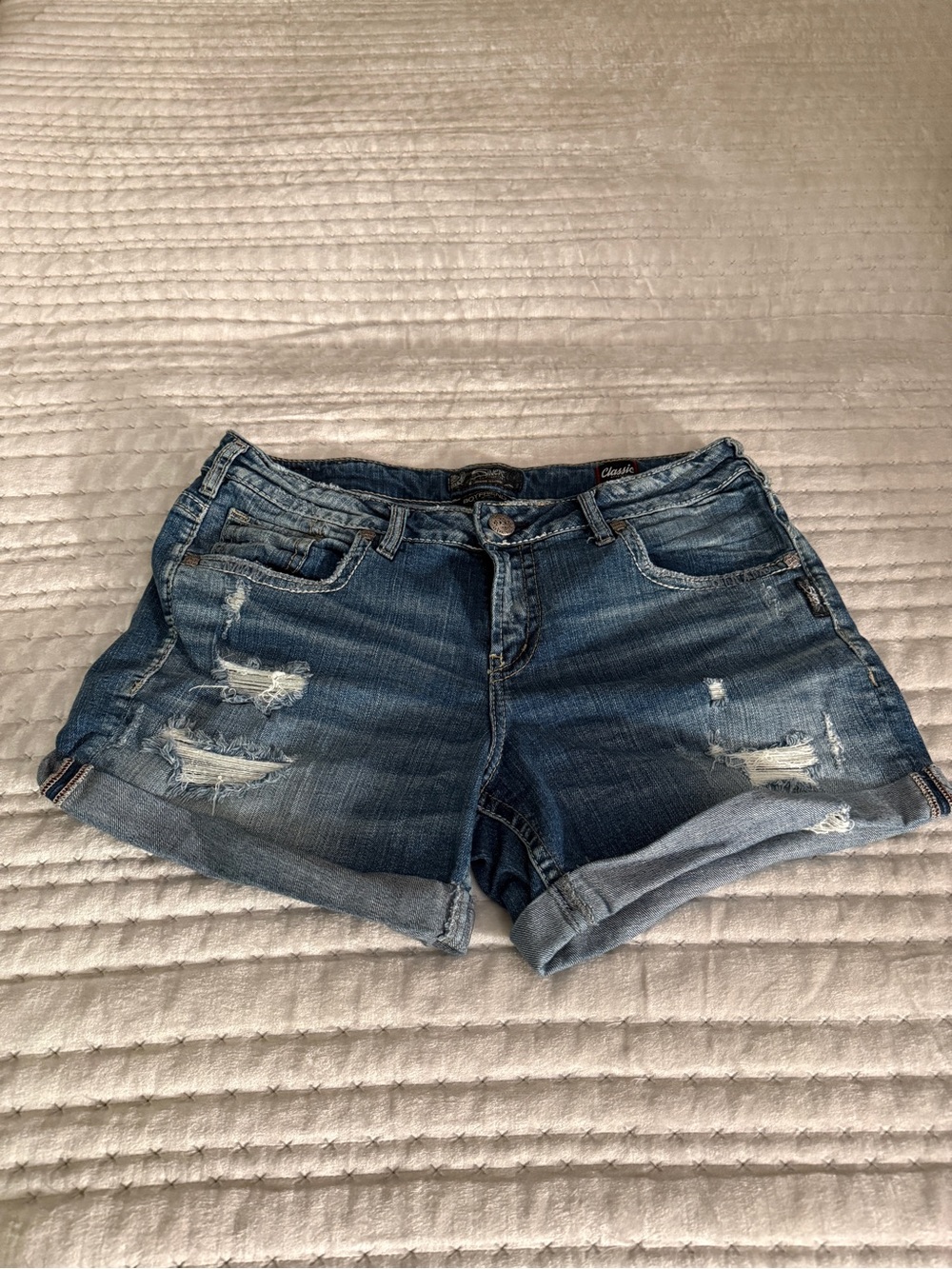 Silver Jeans Distressed Blue Denim Shorts